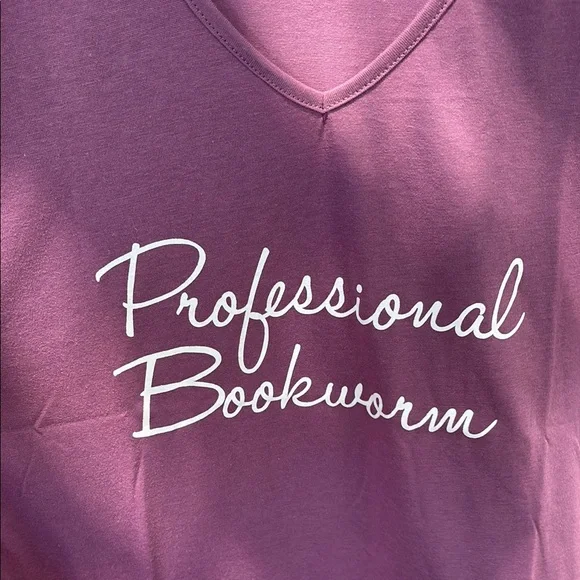 Purple V-Neck 'Professional Bookworm' Women's Top - Picture 2 of 4